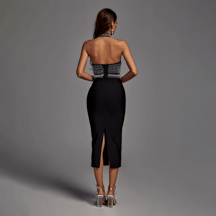 Zwina Pearl Halter Bandage Dress - Zwina Designs