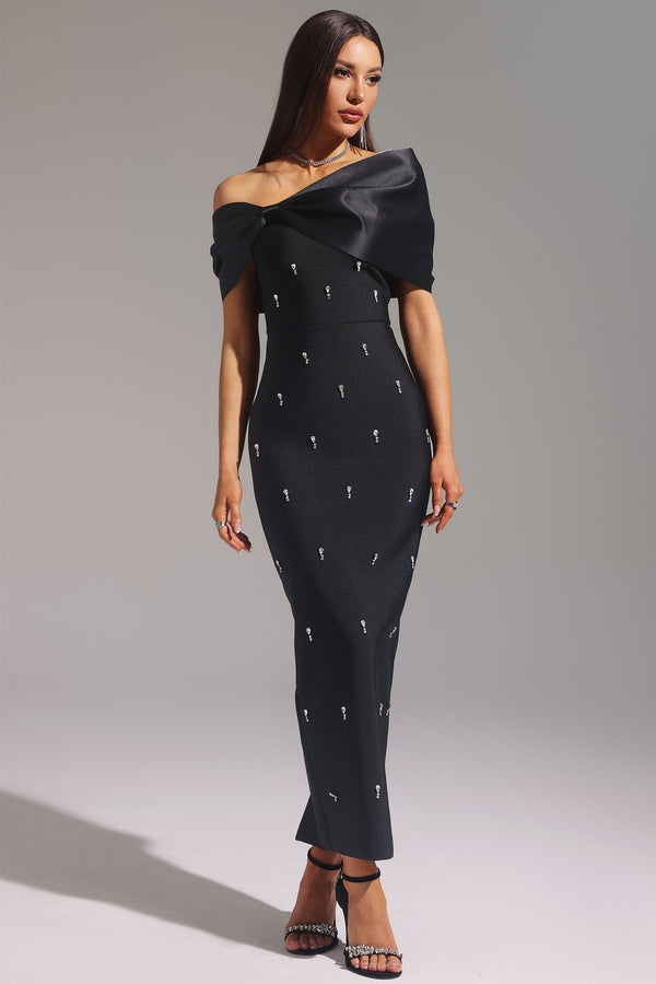 Elia One Shoulder Diamond Bow Bandage Maxi Dress
